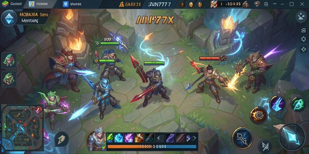 Screenshot gameplay AN777 menampilkan aksi seru dalam pertarungan MOBA.