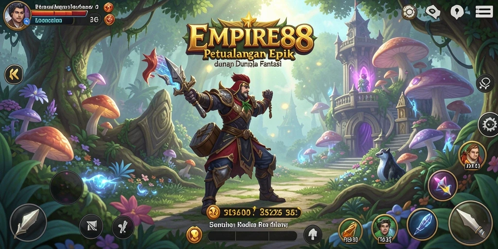 Screenshot gameplay EMPIRE88 menampilkan pertarungan epik dalam dunia fantasi.