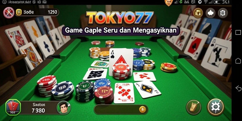 Screenshot gameplay TOKYO77 menampilkan suasana permainan Gaple yang seru.