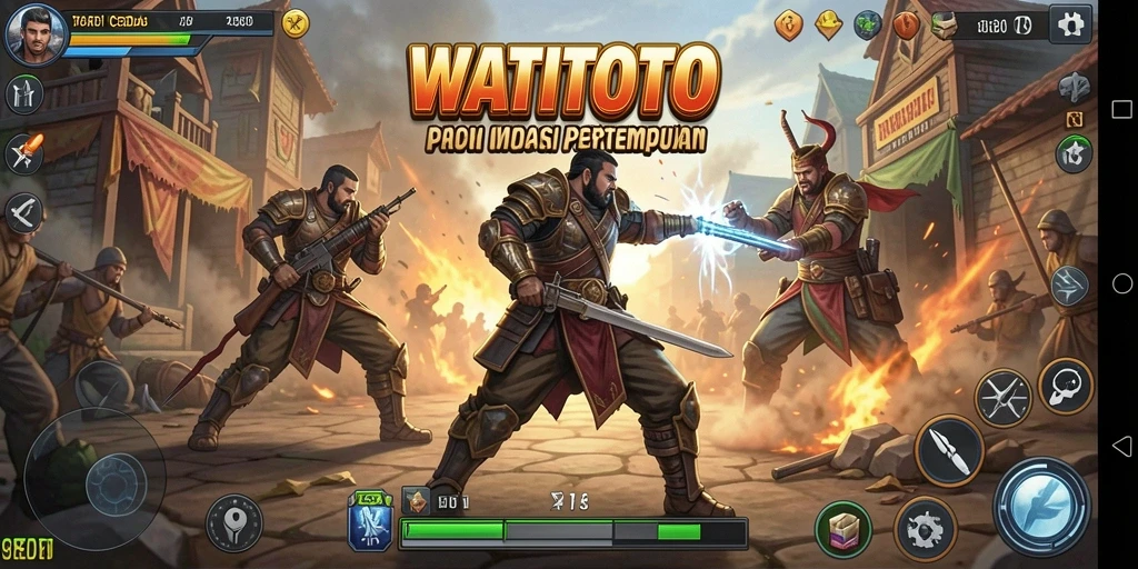 Tangkapan layar menunjukkan pertempuran strategis yang intens dalam WATITOTO.